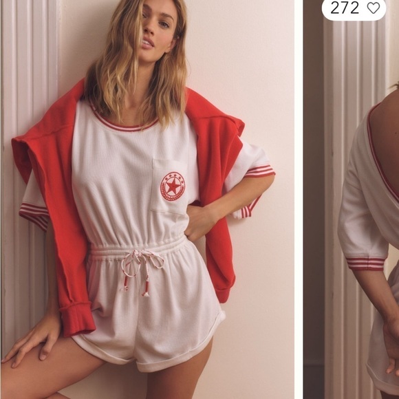 Anthropologie Pants - Anthropologie NEW Waffle Knit Red White Romper XL beach coastal resort vacation